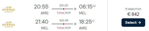 flights from Amsterdam to Australia