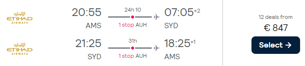 flights from Amsterdam to Australia