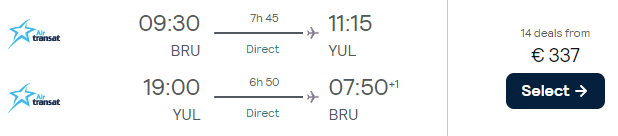 Non-stop flights from Brussels to Montreal