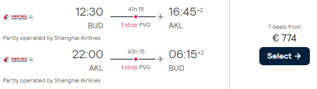 flights from Budapest to New Zealand