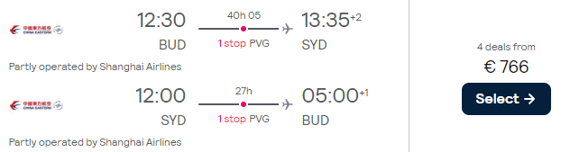 flights from Budapest to Australia