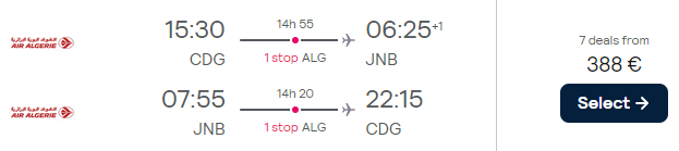 flights from Paris to South Africa