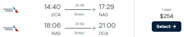 flights from Washington DC to the Bahamas