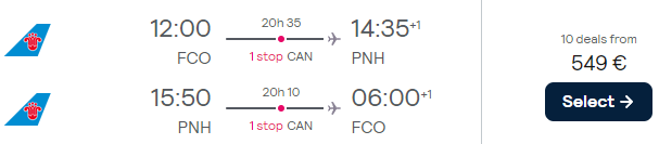 flights from Rome to Cambodia