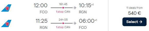 flights from Rome to Myanmar