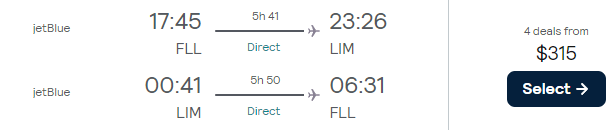 Non-stop flights from Fort Lauderdale to Lima