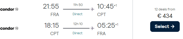 Non-stop flights from Frankfurt to Cape Town