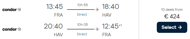 Non-stop flights from Frankfurt to Havana