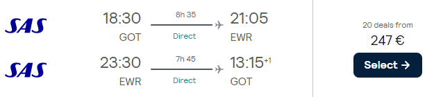 flights from Gothenburg to New York 