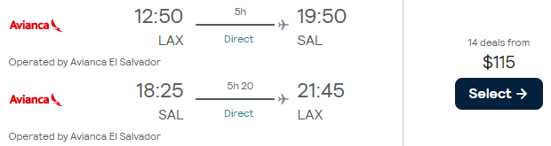 flights from Los Angeles to El Salvador