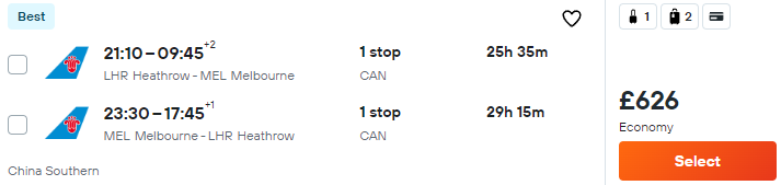 flights from London to Australia