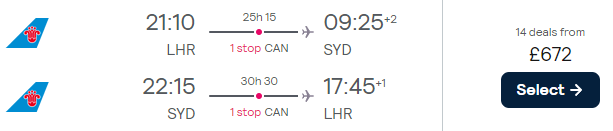 flights from London or Newcastle to Australia