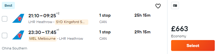 flights from London to Australia