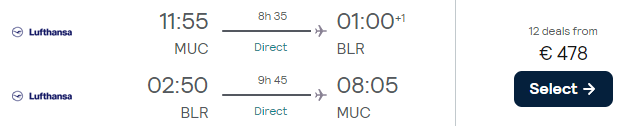 Non-stop flights from Munich to India