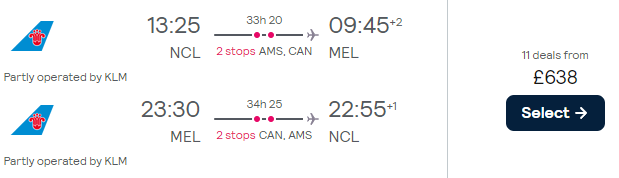 flights from London or Newcastle to Australia