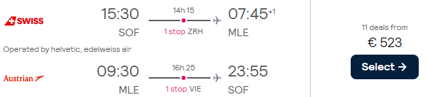 Flights from Sofia to the Maldives