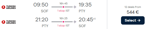 Turkish Airlines flights from Sofia to Panama