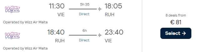 Non-stop flights from Vienna to Saudi Arabia