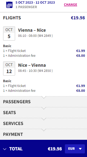 Cheap flights between Vienna & Nice