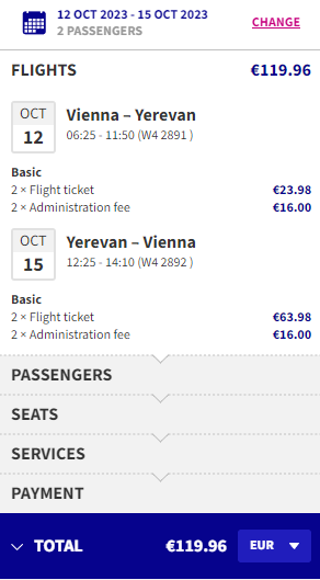 Cheap fligths from Vienna to Yerevan