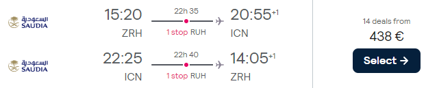 flights from Zurich to South Korea