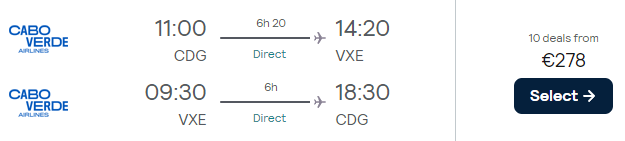 Direct flights from Paris to Cape Verde