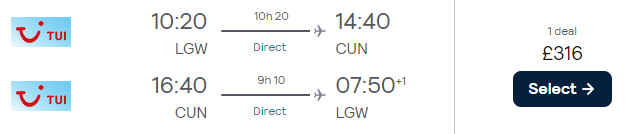 flights from the UK to Cancun