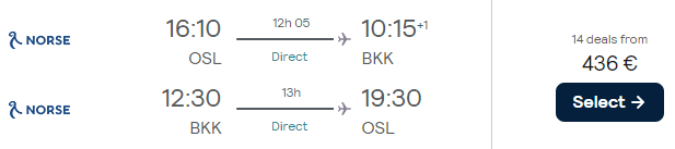 Non-stop flights from Oslo to Bangkok