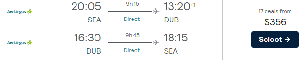 flights from Seattle to Dublin