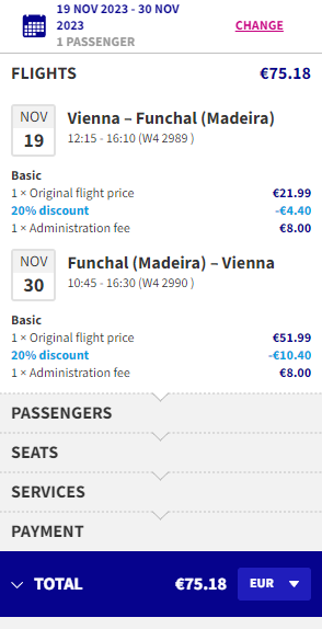 Non-stop flights from Vienna to Madeira