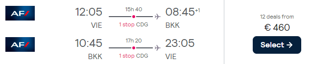 Air France flights from Vienna to Bangkok